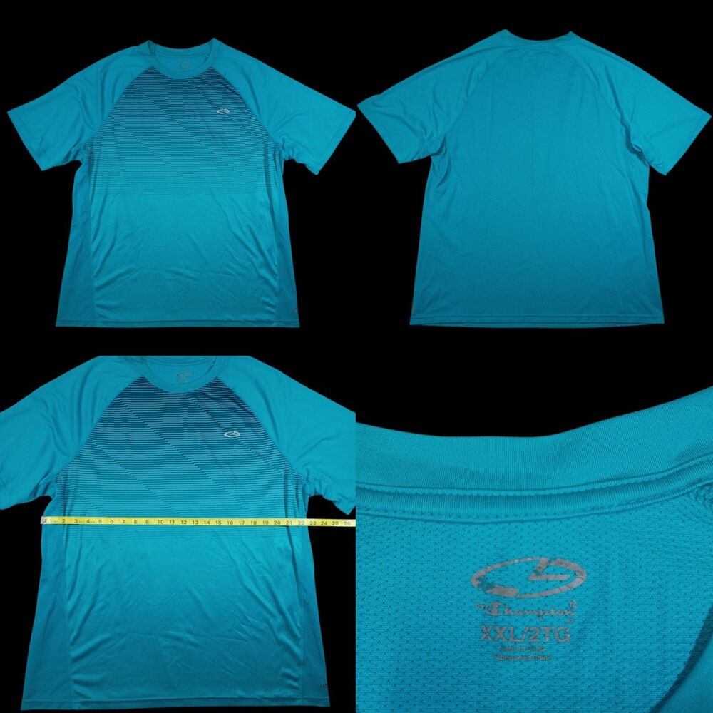 Y2K C9 By Champion Mens Long Sleeve T-Shirt Turquoise Blue, Stripes Size XXL
